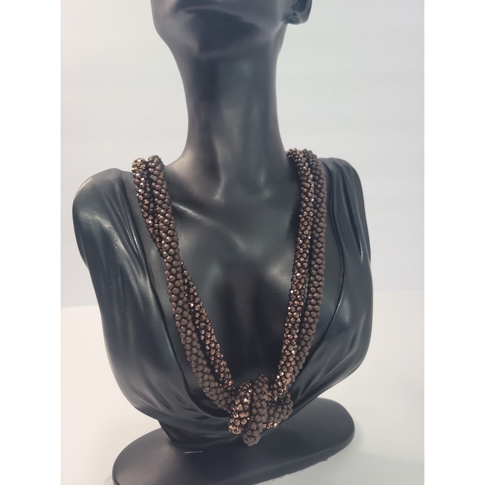 Chicos Multi Strand Metallic Beaded Knot Statement Necklace Bronze Tone - Picture 3 of 10